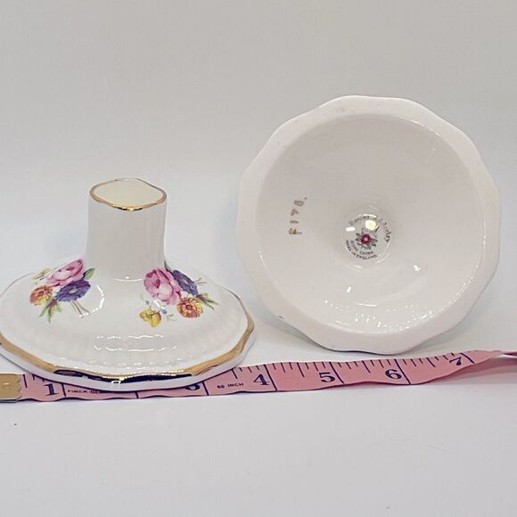 Vintage Royal Adderly Floral Porcelain Candle Holders with Gold Trim - Picture 8 of 8